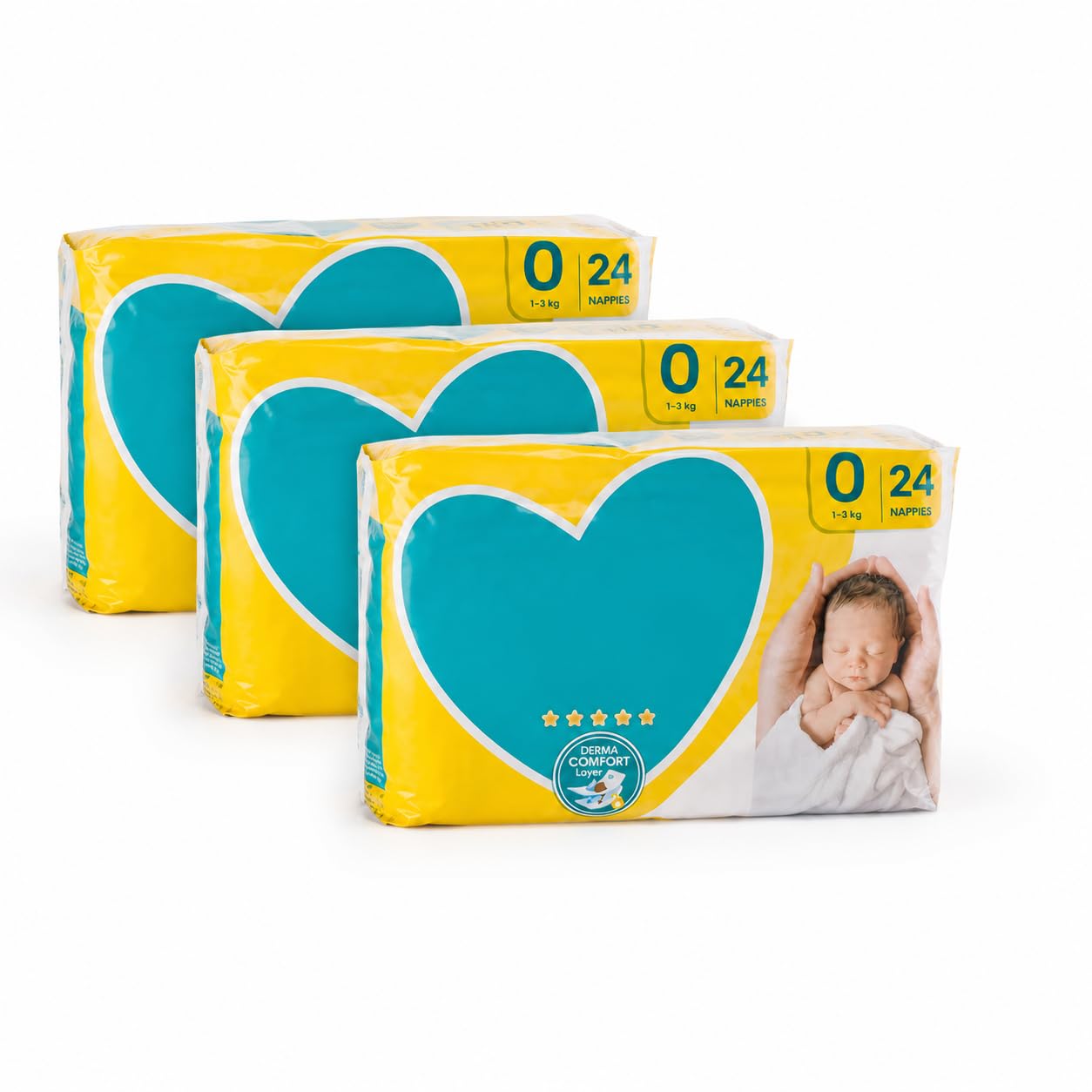 Newborn Nappies Size 0 | 3 Packs of New Born Premium Protection Nappy (3 x 24) | 72 Nappies