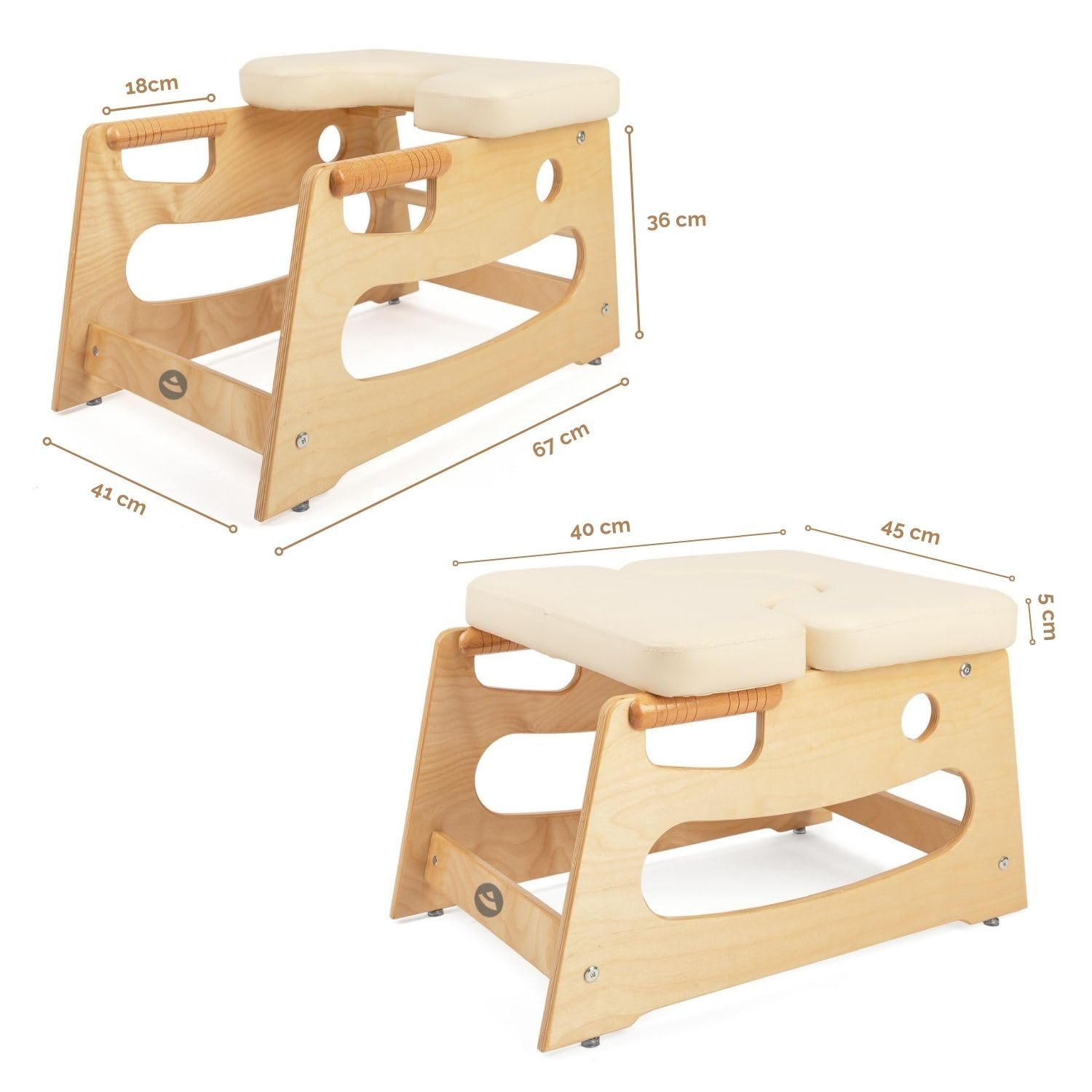 Bodhi Kopfstandhocker| Yoga Hocker aus Holz mit praktischen Griffen | Yogastuhl mit Polster für Umkehrhaltung | inkl Zusatzpolster