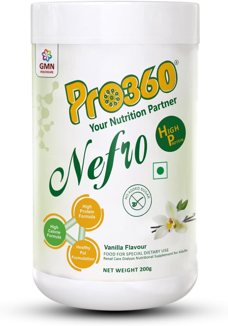 PRO360 Nefro HP (Fka Nephro HP) High Protein Dialysis Care Nutritional Supplement Powder - High Fat Formula Enriched With L-Taurine, L-Carnitine|No Added Sugar, Vanilla Flavour 200 Gram