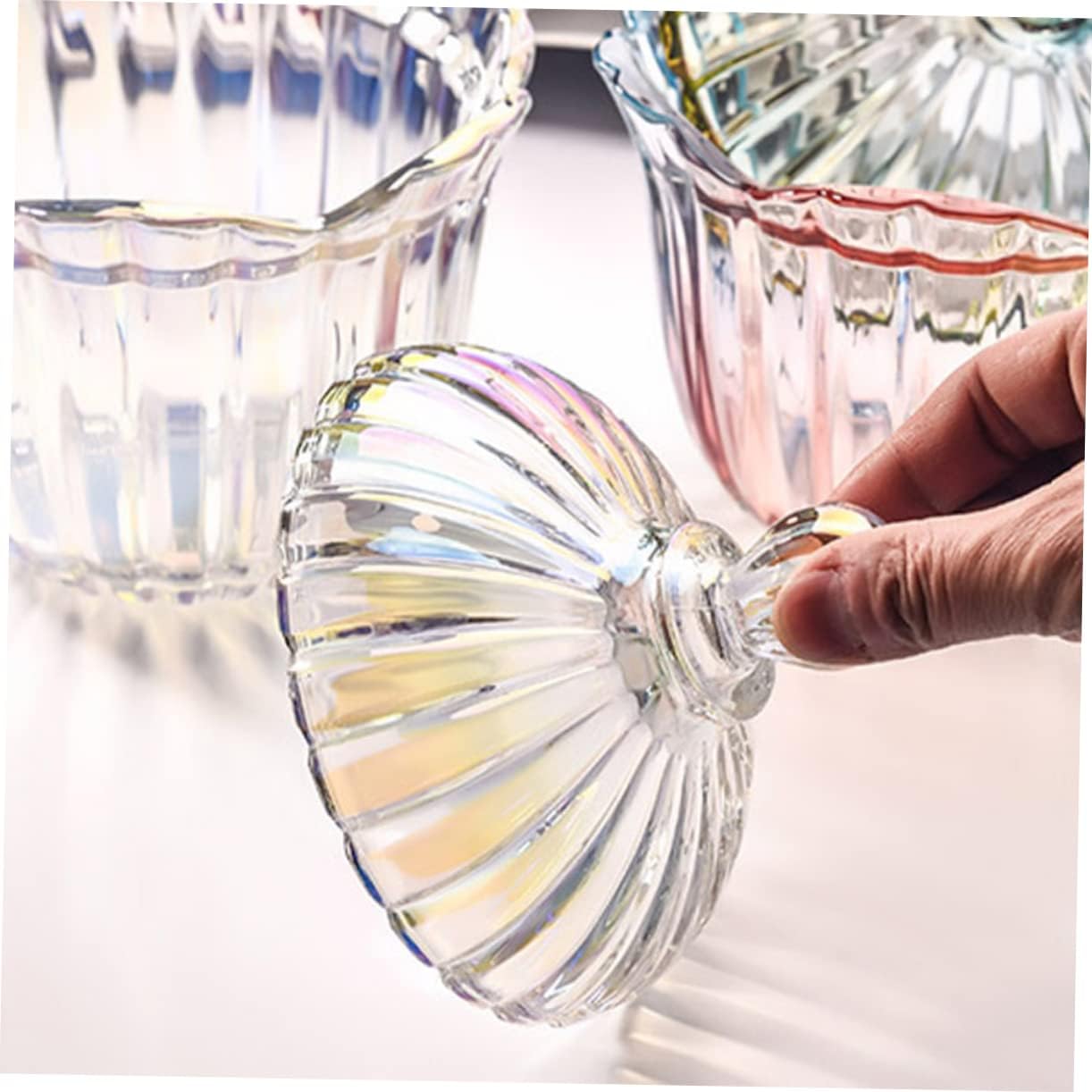 Colorful Lead Glass Candy Storage Jar with Lid Snacks Can for Home and Shop Desktop Display for Candy Toothpicks and Swabs Stylish Three Design