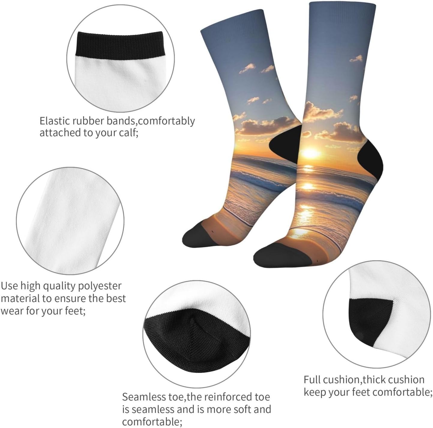 Socks for Women Men Warm Breathable Boot Socks Beach Sunrise Calf Socks Crew Sock for Hiking