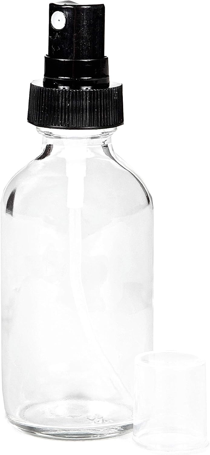 Vivaplex, 12, Clear, 1 oz Glass Bottles, with Black Fine Mist Sprayers