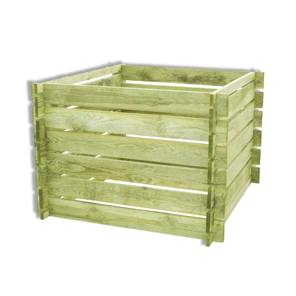 Compostador de madera de pino FSC, 100 x 100 x 65 cm, para residuos húmedos domésticos, fácil de montar, impregnado en autoclave clase III
