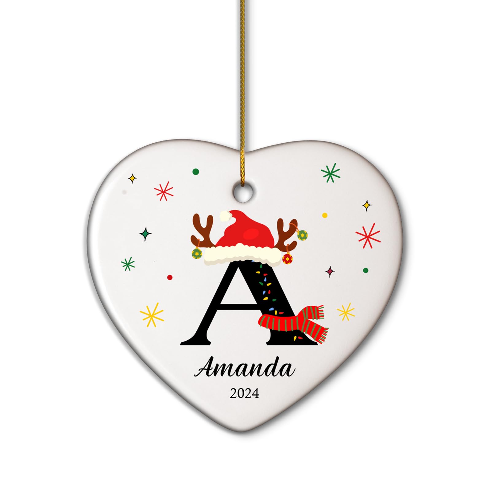 witfox Personalised Christmas Bauble-Personalised Initials Christmas Ornaments 2025,Personalized A-Z Letter Ornament for Christmas Tree, Xmas Gifts for Family Kids Friends-Heart