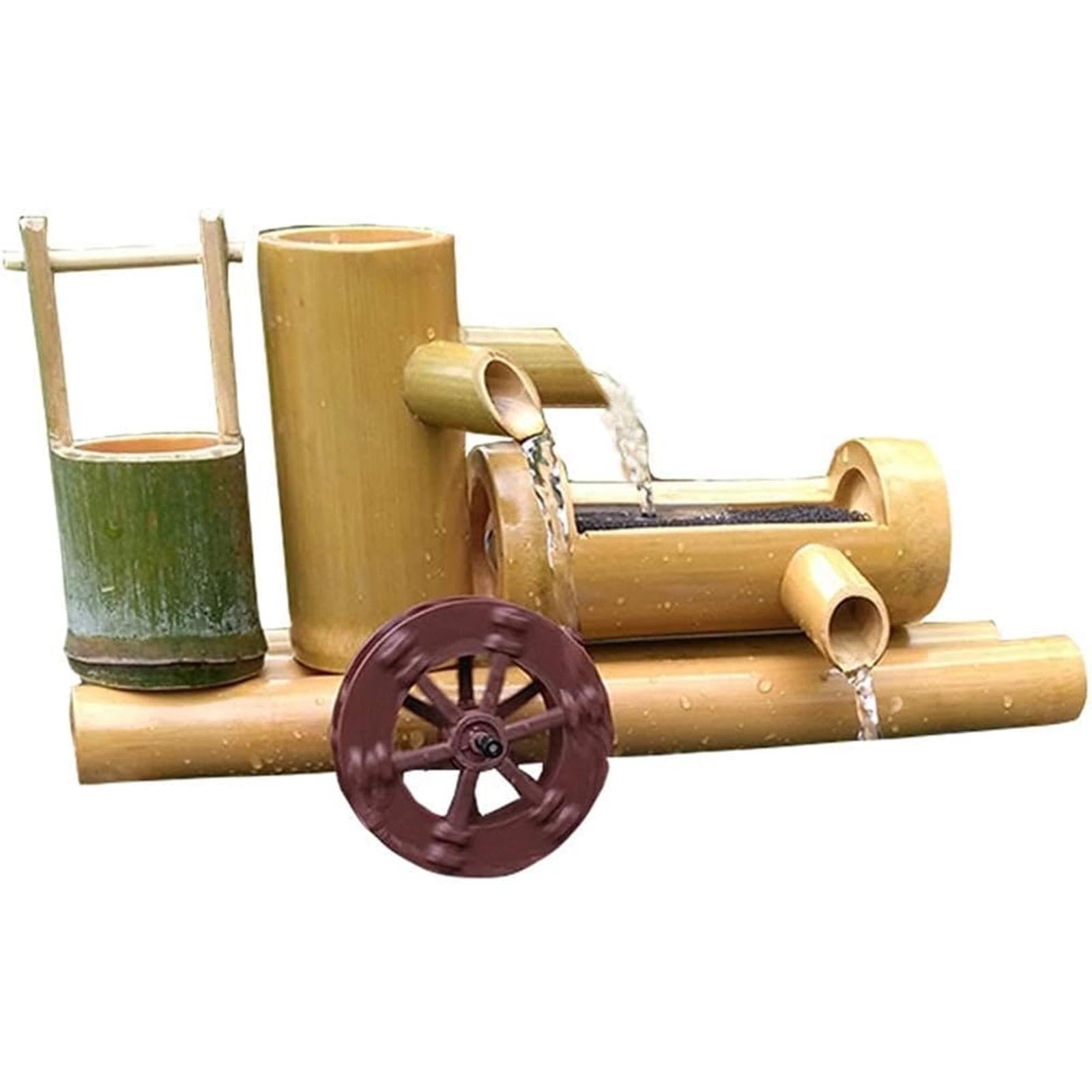 asdchZen Handcrafted Bamboo Water Fountain, Zen Garden Water Feature, Feng Shui Rocking Water Wheel Fountain, Outdoor Landscape Decoration, Suitable For Pond, Fish Tank, Backyard,13.8in
