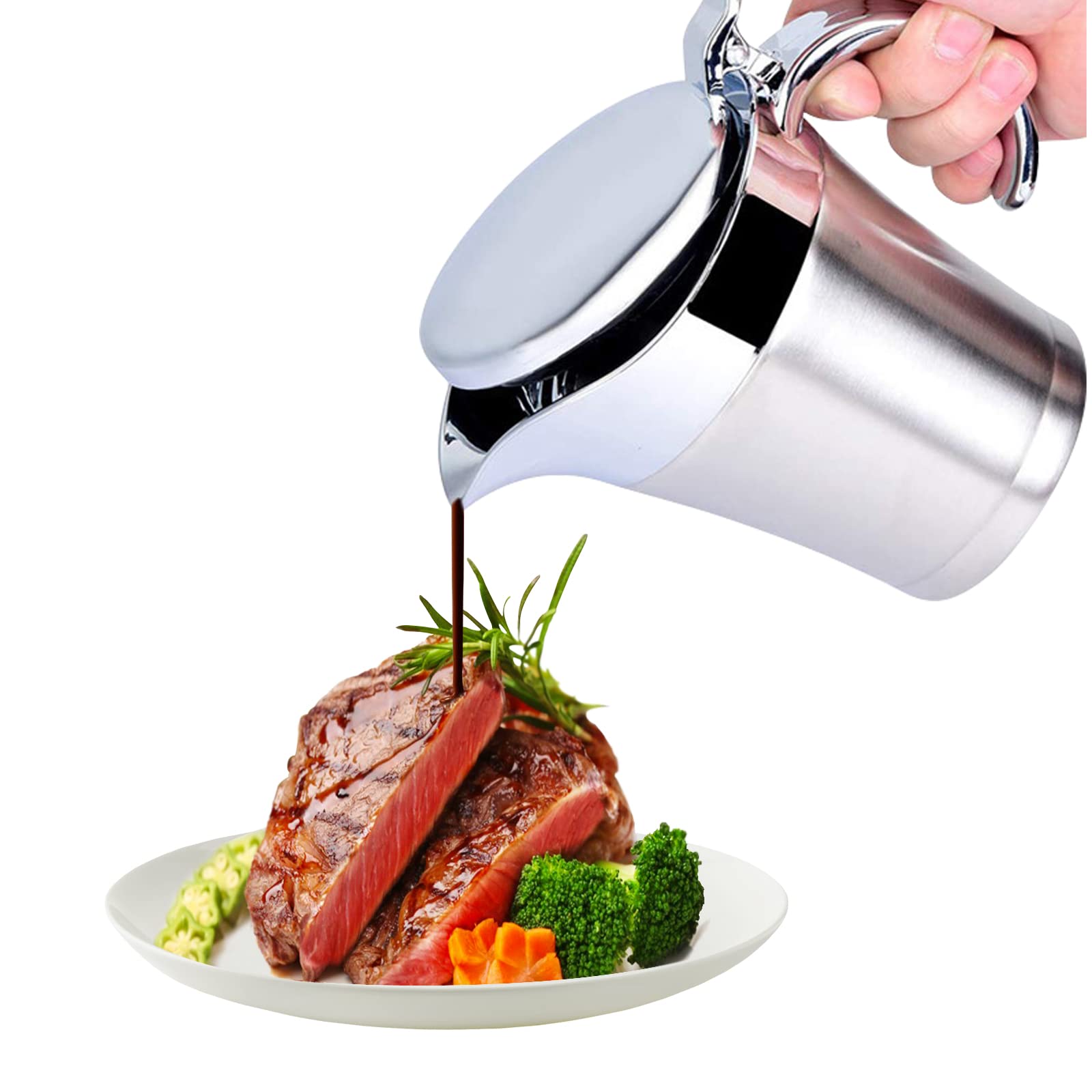 Salsiera Termica In Acciaio Inox 304 Con Coperchio Ribaltabile – 500/750 Ml – Mantiene Caldo, Per Salse, Panna E Dessert