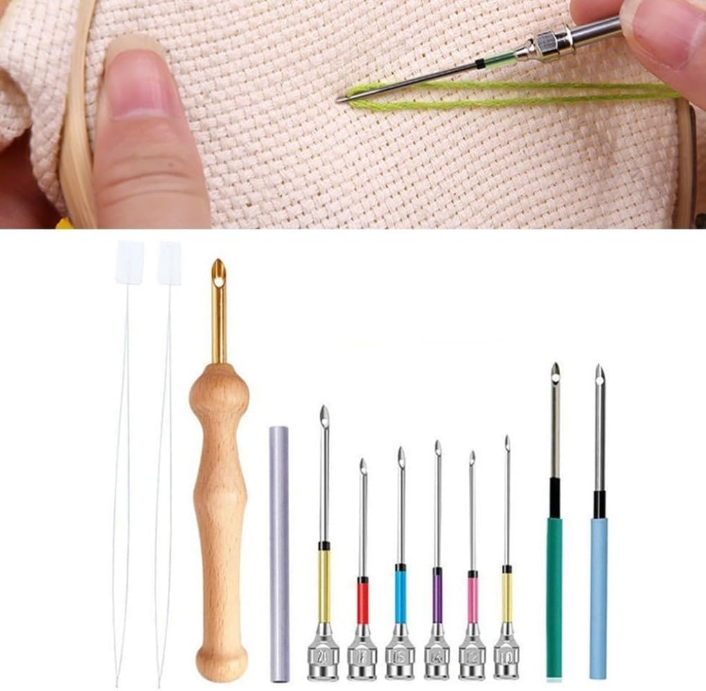Juego de agujas de bordar, diseño ergonómico, fabricado en aleación y madera con cómodo mango de madera para tejer, tejer, bordar, coser