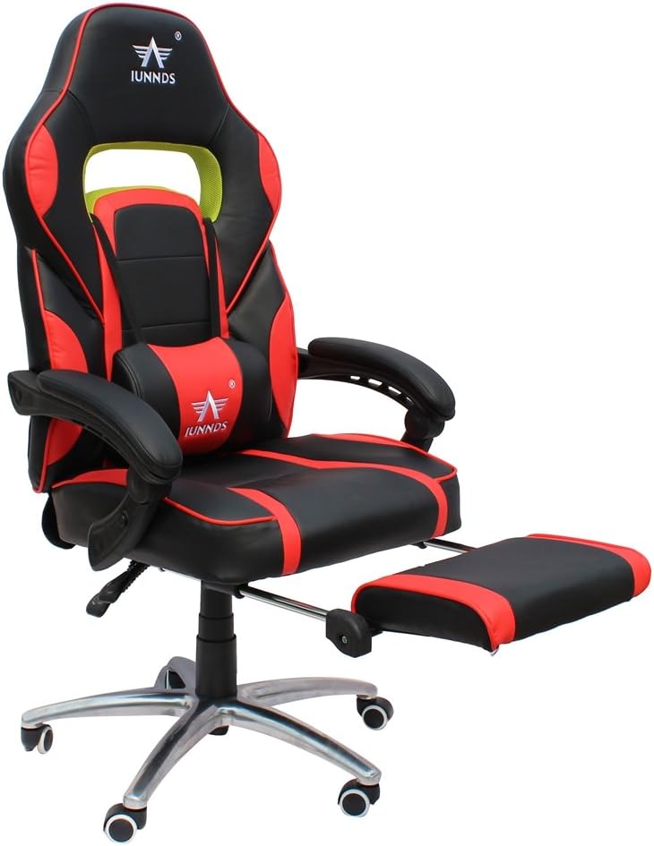 KLB Sport Ergonomic Reclining Gaming Chair Racing Style Adjustable Height High-Back Computer Chair with Headrest, Footrest and Lumbar Cushion Support Executive Office Chair (Black, Red)