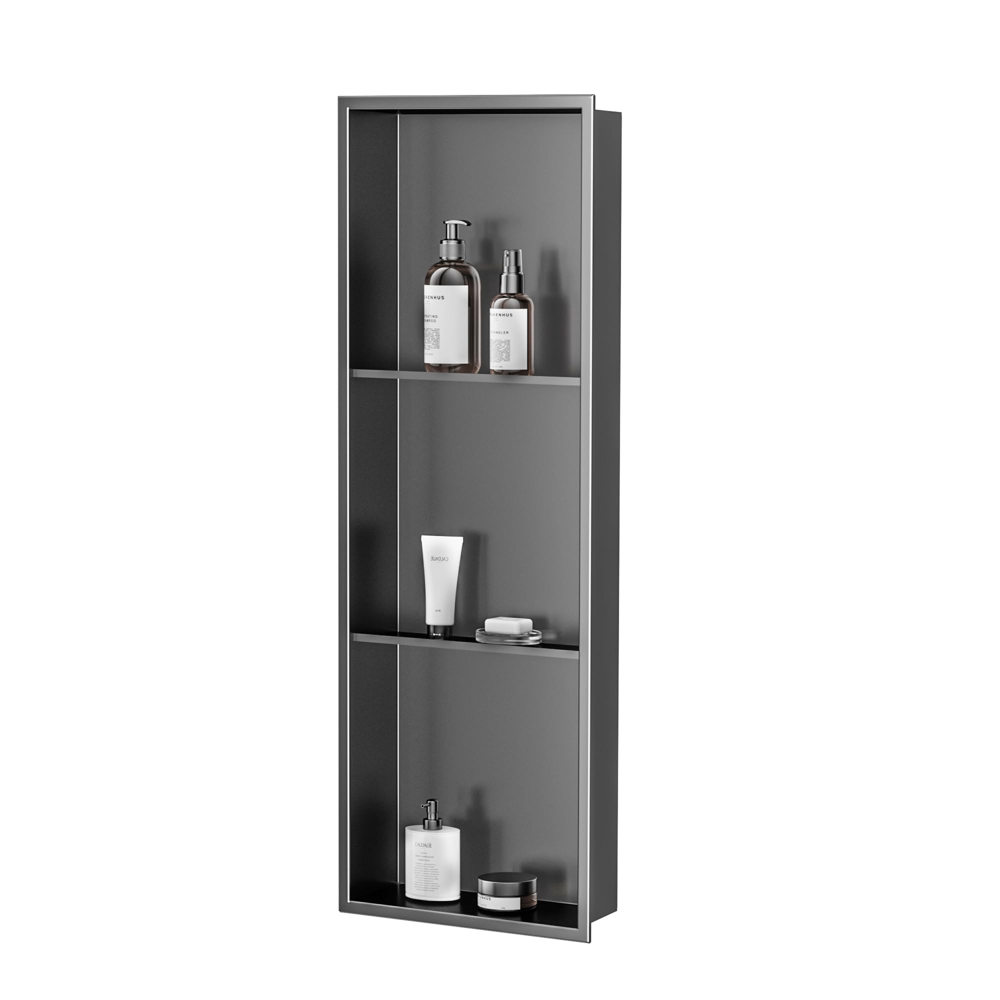 Neodrain Shower Niche, Gun Metal 36X12 in Stainless Steel Wall Niche with 2 Shelves, No Tile Needed Wall Niche Recessed Waterproof Anti-Fingerprint Shower Shelf for Bathroom