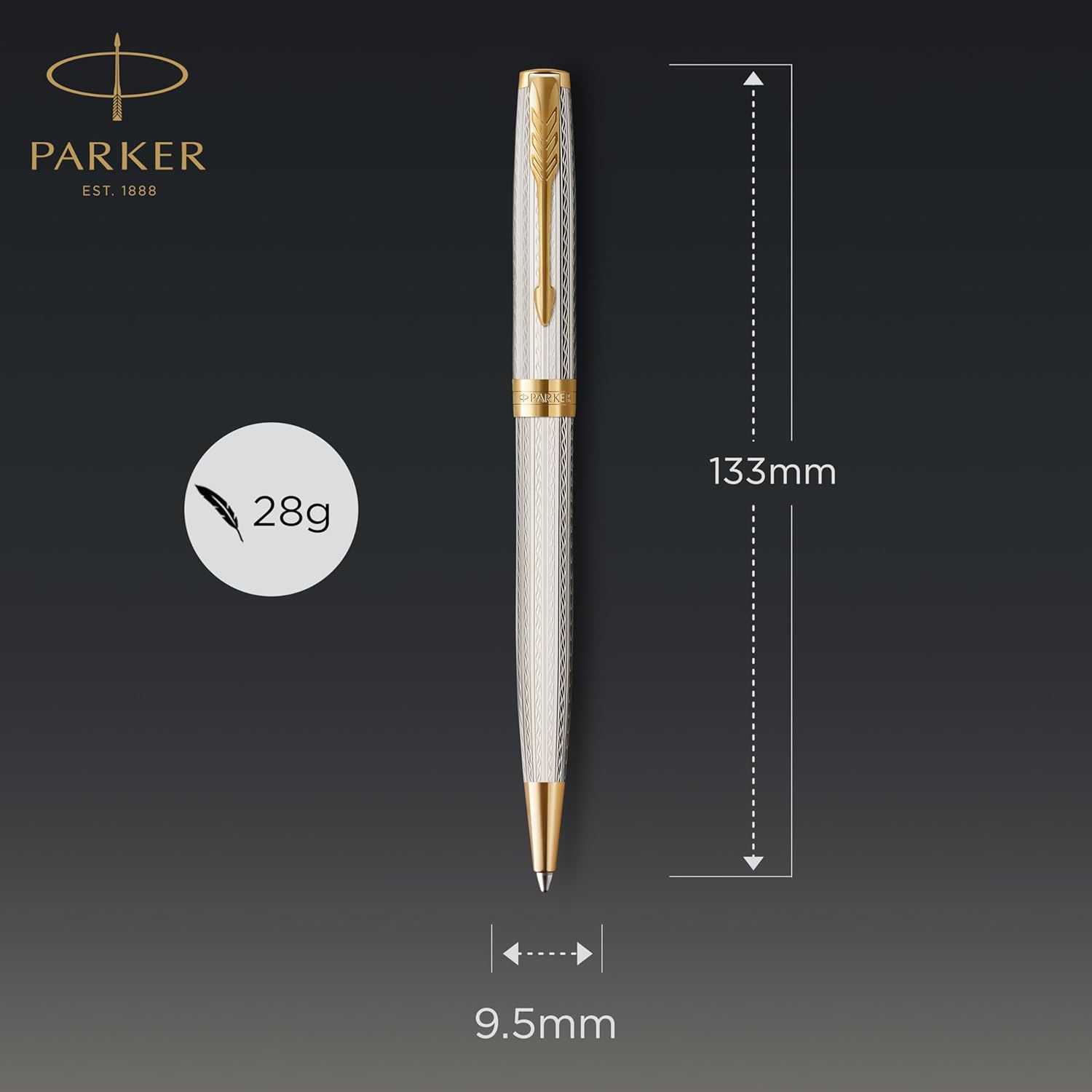 Parker Sonnet Ballpoint Pen, Silver Mistral, Medium Point, Black Ink