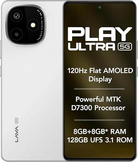 Lava Play Ultra 5G (Arctic Frost, 8+8*GB RAM, 128GB Storage)|MTK D7300 Processor-700K+ Antutu| 6.67" FHD+AMOLED Display | ...