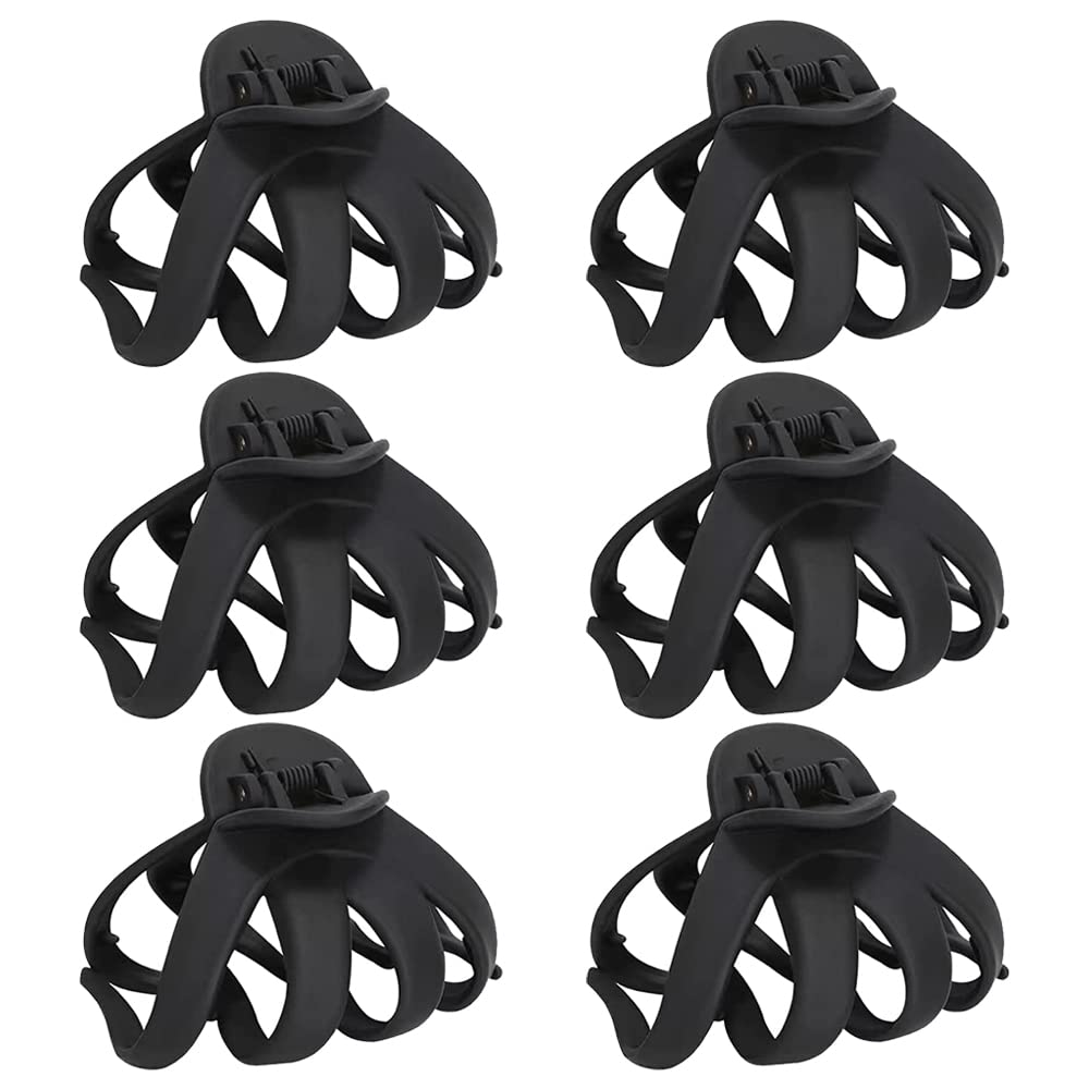 Photo 1 of Big Claw Octopus Hair Clips for Thick Hair, Matte Octopus Clips Large Hair Claw Clips for Women and Girls, Hair Jaw Clips Strong Hold Jumbo Hair Clip for All Hair Types, 6 Packs (Black)
