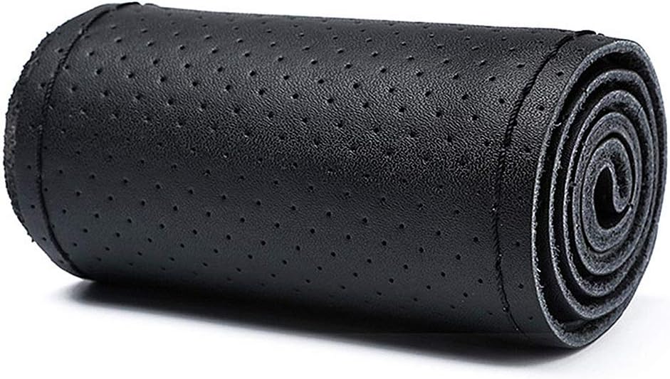 Genuine Leather Steering Wheel Cover DIY Hand Sewing Full Size Support 36/38/40/42/45/47/50cm (14.2/15/15.7/16.5/17.7/18.5/19.7 inch) (B - Black, 38cm)
