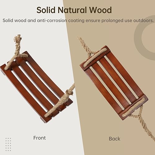 Miniatura 4 de Columpio de madera para árbol, capacidad de carga de 500 libras, columpio de madera para adultos y niños, altura ajustable, asiento colgante