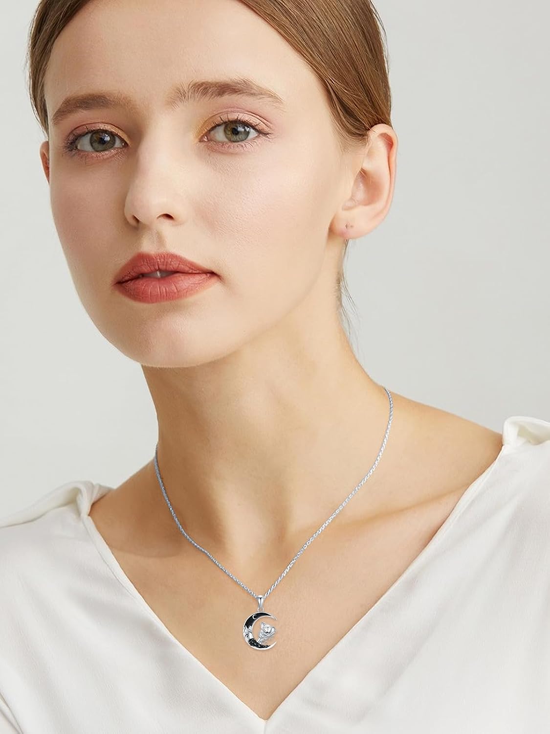 Gothic Jewelry Bat/Cat/Wolf/Dragon/Owl/Fox/Spider/Sun Pendant Sterling Silver Crescent Moon Necklace for Women Black Jewelry Gifts