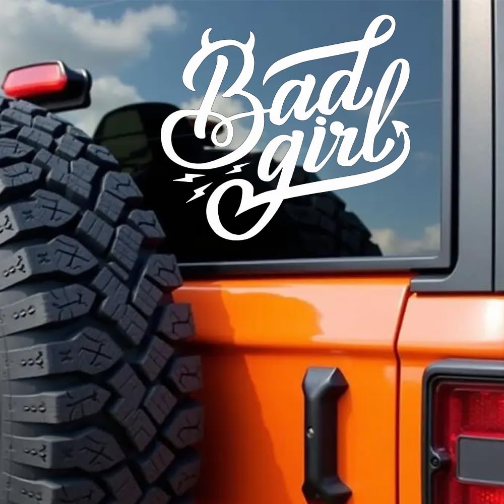 2 Stück 15 x 13,5 cm, „Bad Girl“-Autoaufkleber, selbstklebend für LKW, Motorräder, Laptops – Dekoration für drinnen und draußen | #DZ232 (Weiß)