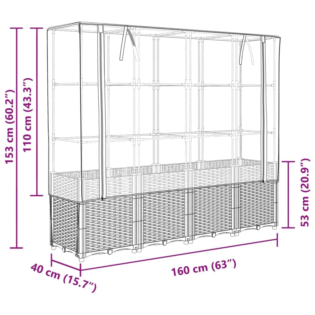 Letto Rialzato con Copertura Serra Effetto Rattan 160x40x153 cm per Coltivazione di Piante, Fiori, Erbe Aromatiche in Giardino, Terrazzo, Balcone e Veranda