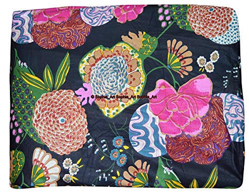Image of Indian Hand-Block Printed Jaipuri Print Tropical Paisley Floral Ethnic Sanganer Kurti Print Cotton Fabric (Black Tropical, 5 Yards)