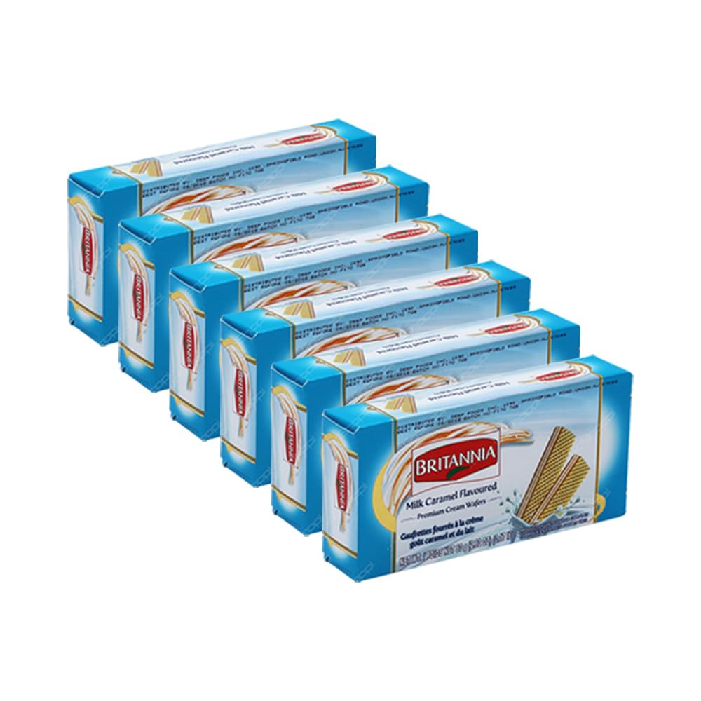 Milk Caramel Flavoured Premium Cream Wafers 2.28oz (80g) - Breakfast & Tea Time Snacks - Crunchy, Healthy and Delicious (Pack of 6)