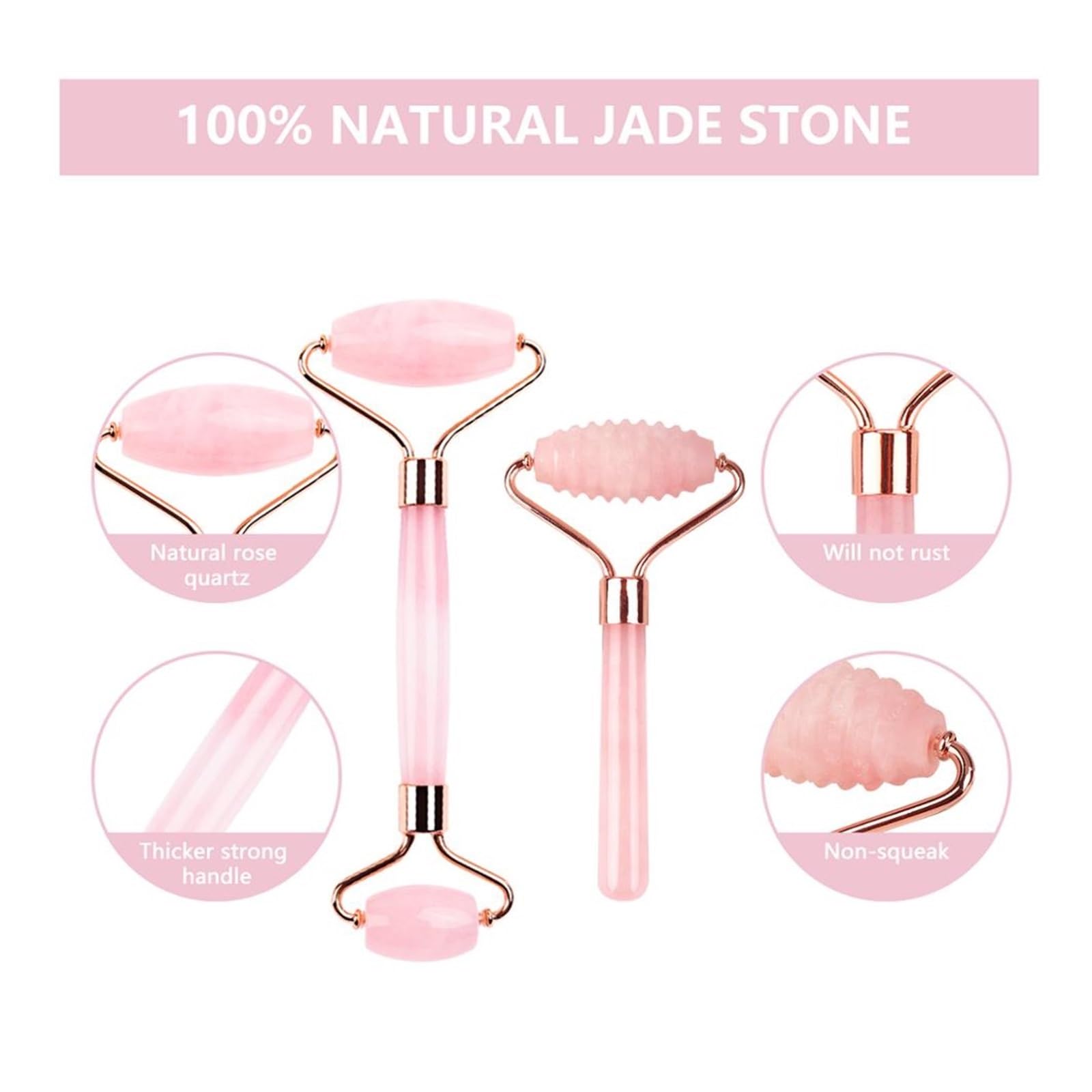 6 en 1 Outils de soins de la peau du visage Rouleau de jade Pierre de quartz rose Gua Sha Masseur Kit Lift Nettoyage des rides