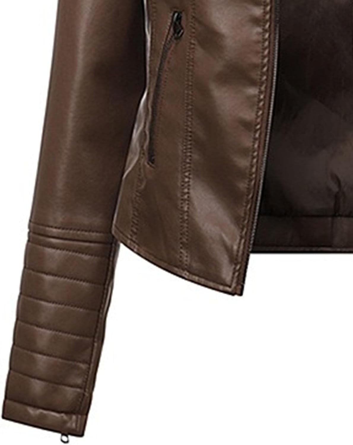 Women's Zip Up Solid Fashion Coat Lightweight Stand Collar Biker Coat Jacket Faux Leather Slim Fit Outerwear