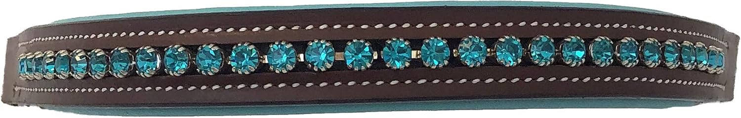 Teal Padded Leather English Bridle Browband with Teal Crystals