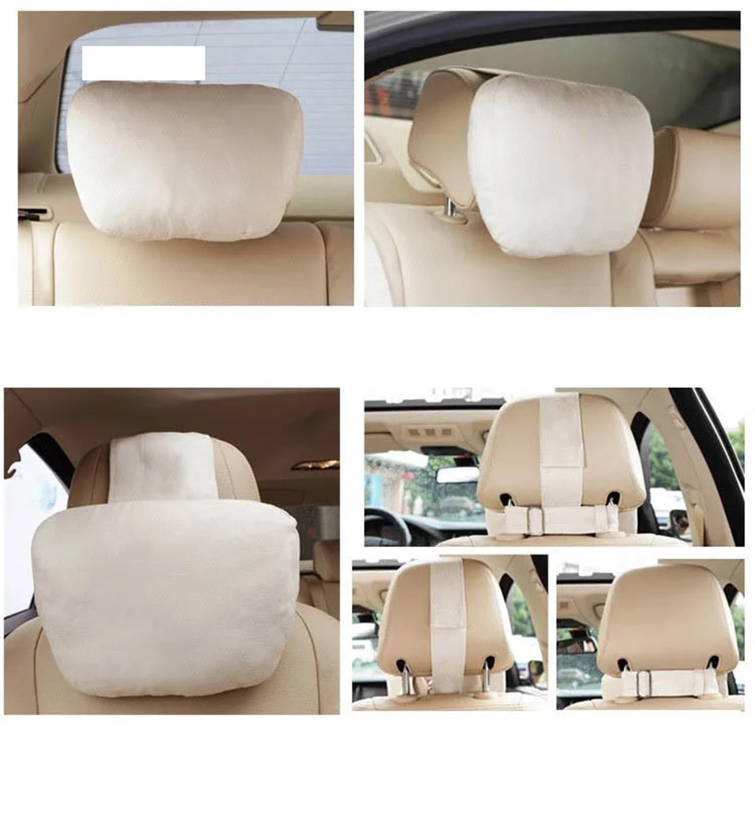 2pcs Car Headrest Neck Support Seat Design S Class Soft Adjustable Car Pillow Neck Rest Cushion (Color : Beige 2Pcs)