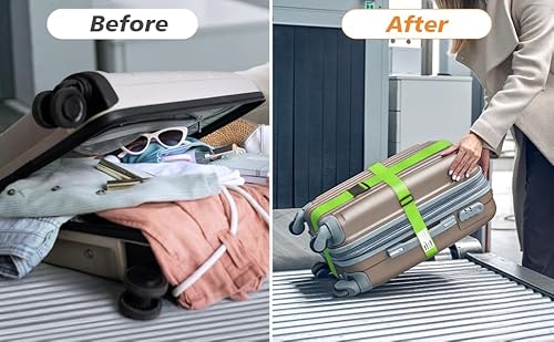 BILIONE Luggage Straps Adjustable Suitcase Belt, Lockable Against Accidental Opening, Easy to Identify Travel Accessories, Add a Bag Connector Holds Suitcase (Rainbow, 2 Pack)
