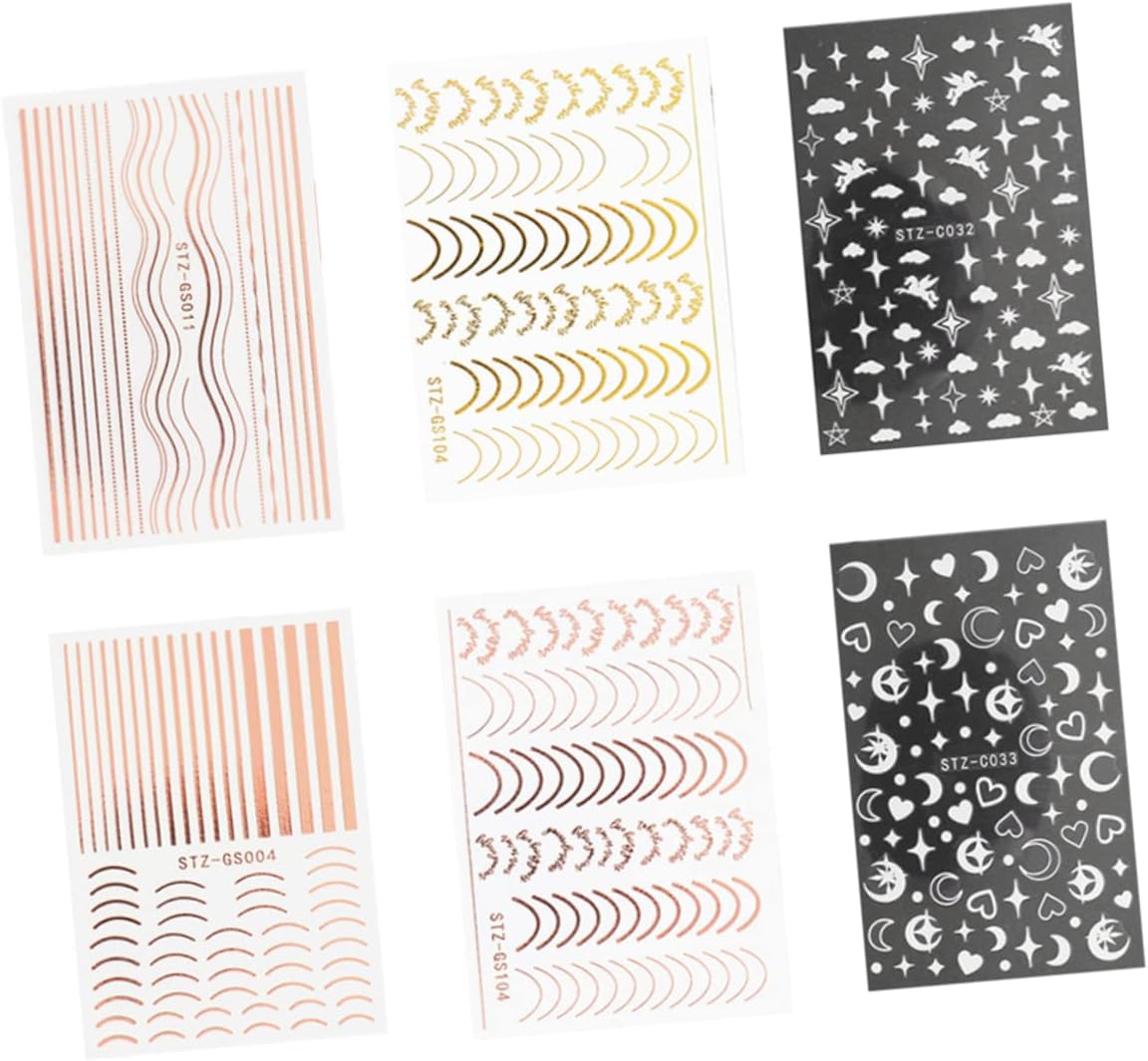 FRCOLOR 6 Stks Nail Art Stickers Maan Decor Hart Nail Decals Nail Embellishments Nail Striping Tape Lijn Nail Art Decoratie Manicure Stickers Decor Manicure Decals Vrouwen Nail Stickers