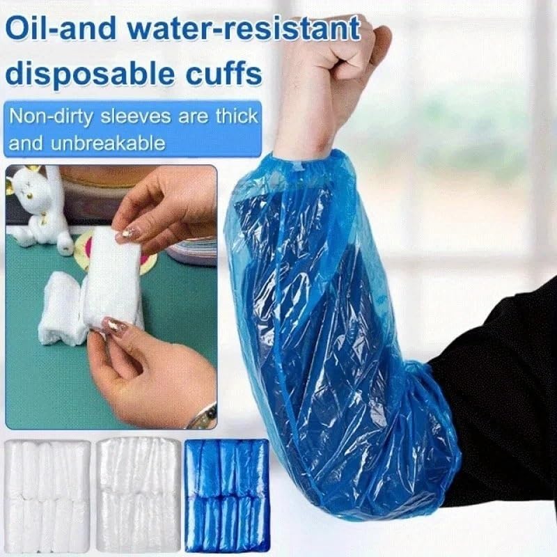 Plastic Disposable Sleeves Arm 400Pcs Protective Waterproof Covers Oversleeves Oil-Proof with Elastic Wrist Kitchen