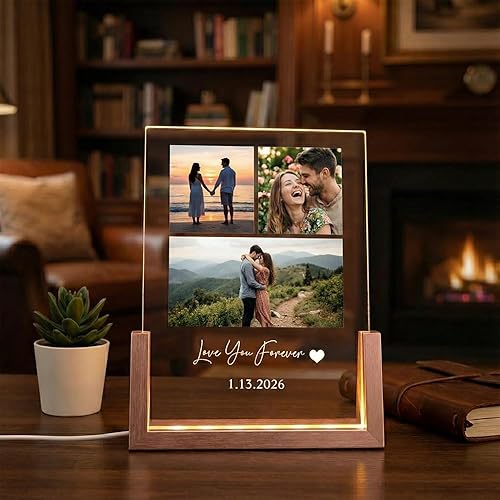 Placa de luz nocturna personalizada, lámpara de fotos para parejas, luz nocturna LED personalizada, regalo de San Valentín para ella, él, familia y