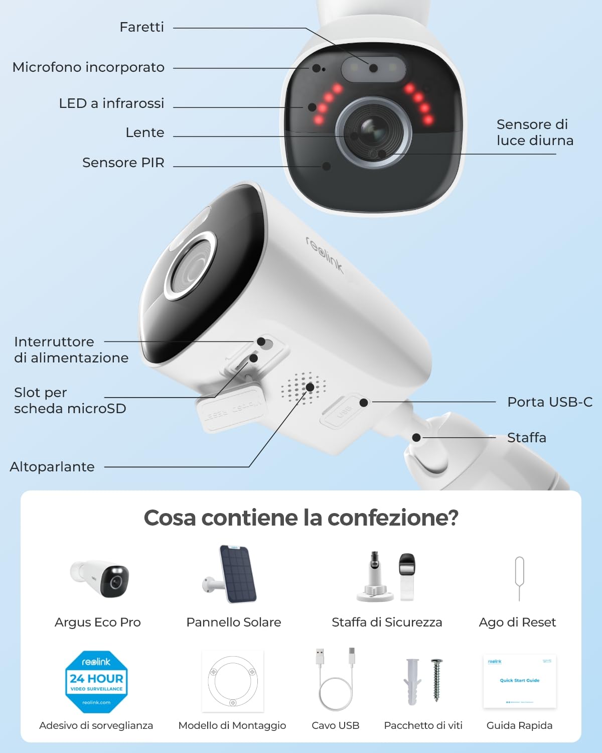 Reolink 5MP Telecamera Solare da Esterno Senza Fili con Batteria e Faretti | Videosorveglianza WiFi Esterno, Rilevamento Smart, Audio a 2 Vie, Sirena, microSD e Cloud, Alexa, Eco Pro + Pannello Solare