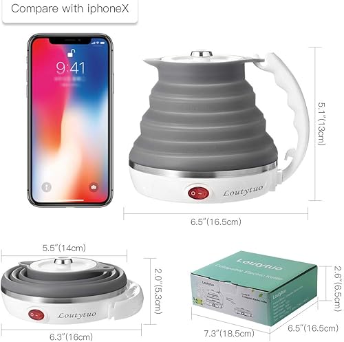 Miniatura 4 de Hervidor eléctrico plegable de viaje ultrafino de 110V 555ML con cable de alimentación separable y asa, protección contra hervir en seco, silicona