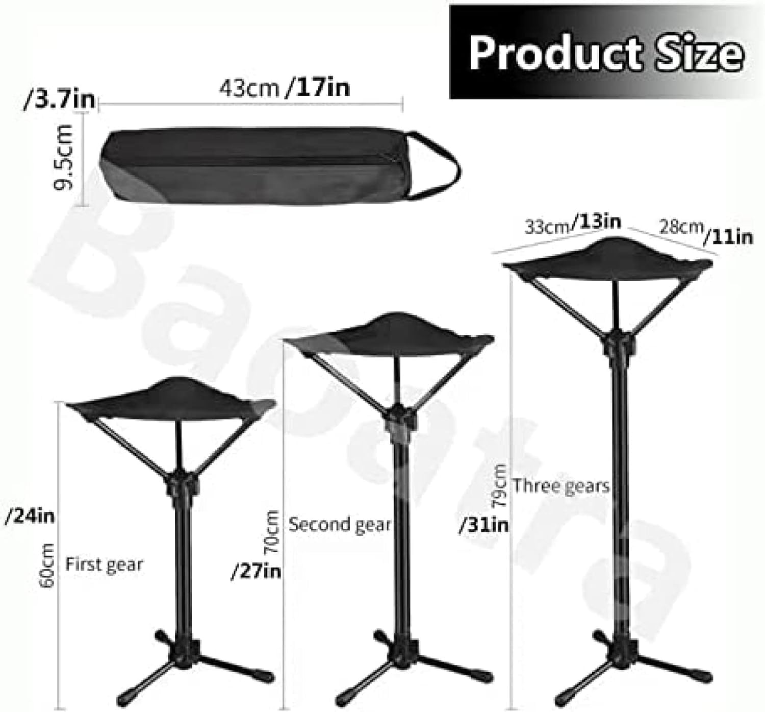 Sgabello telescopico portatile – Sedia pieghevole leggera per campeggio e pesca – regolabile in altezza, sedile treppiede a gamba singola, design pieghevole e compatto