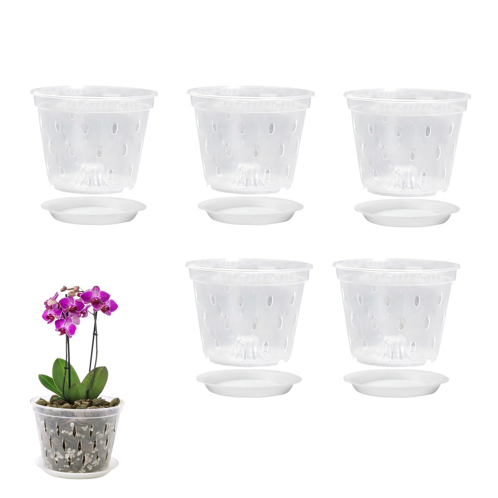 Doniczka do orchidei, 5-calowa doniczka na orchideę z otworem drenażowym i przezroczysta, do roślin i przesadzania, doniczki ogrodowe