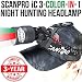 Wicked Lights ScanPro iC 3-Color-in-1 (Green, Red, White LED) Night Hunting Headlamp Kit with Intensity Control for Coyote, Predator, Varmint & Hogs