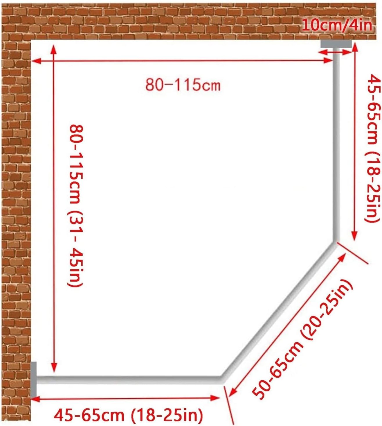 Shower Curtain Rod Rack, Black Curved Shower Curtain Rod Tension No Drill, Diamond Shaped Corner Shower Curtain Rod 304 Stainless Steel for Bathroom Bathtub, Clothing Store,Private Space