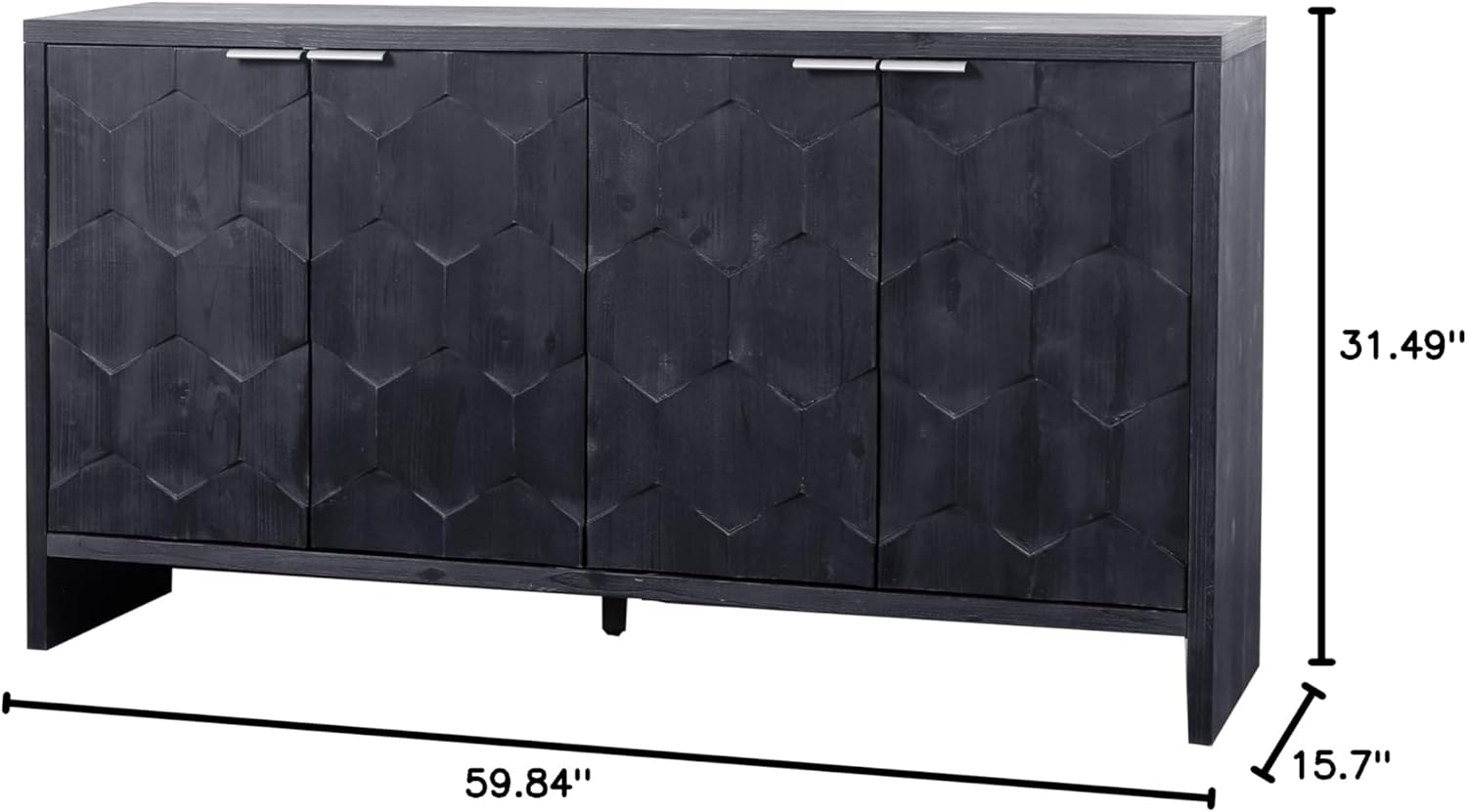 Diagram showing the dimensions of the Accent Cabinet: 59.84 inches wide, 15.7 inches deep, and 31.49 inches high.