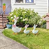 Glitzhome Easter Metal Duck Family Yard Stake Set of 3, Metal Duck Family Spring Wall Hanging Decor, Easter Outdoor Decorations Garden Stakes Yard Signs for Spring Outside Porch Lawn