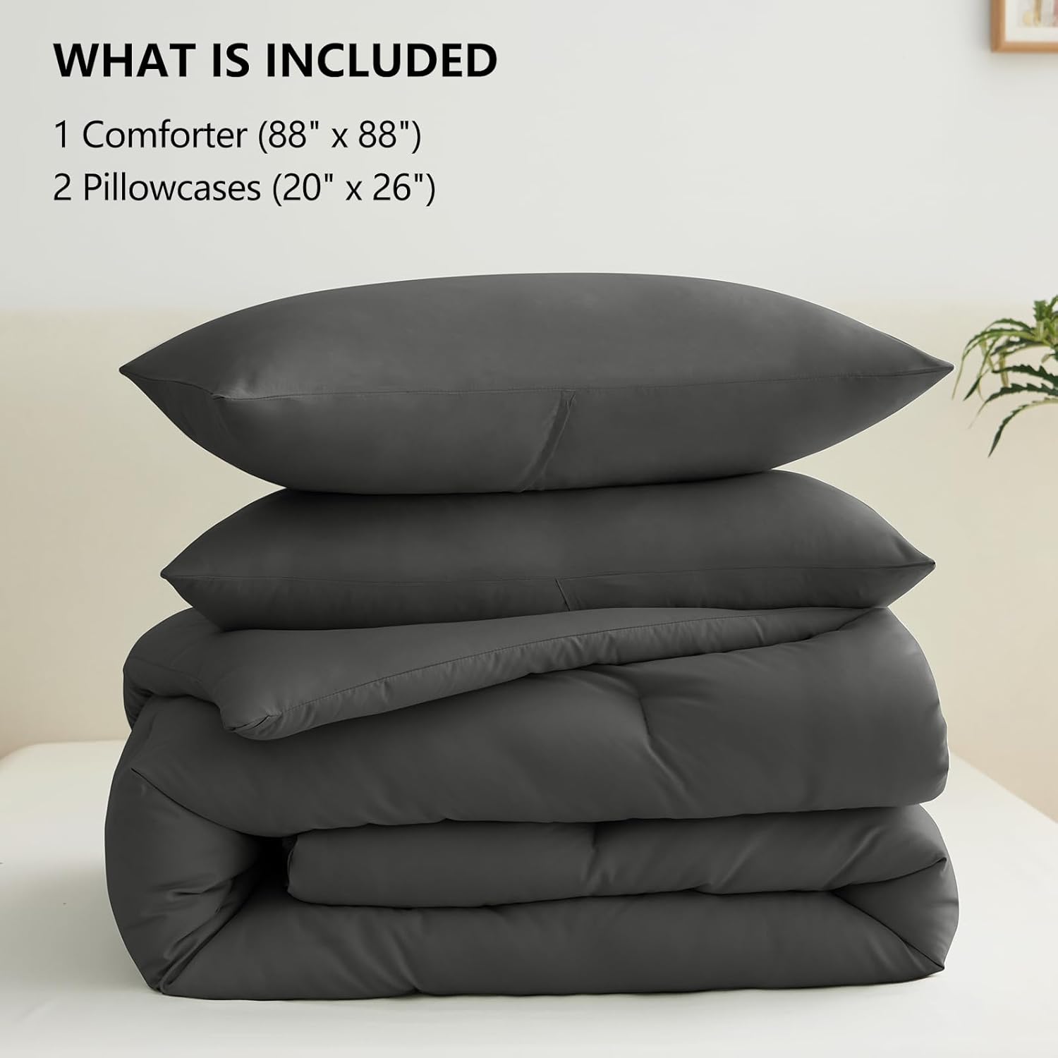 CozyLux Queen Comforter Set Dark Grey, 3 Pieces Solid Dark Gray Breathable Quilted Style Bedding Sets, Luxury Soft Microfiber Down Alternative Comforter for All Season (1 Comforter & 2 Pillowcases) - Image 6