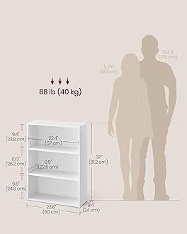 VASAGLE Bookshelf, 3-Tier Open Bookcase with Adjustable Storage Shelves, Floor Standing Unit, White