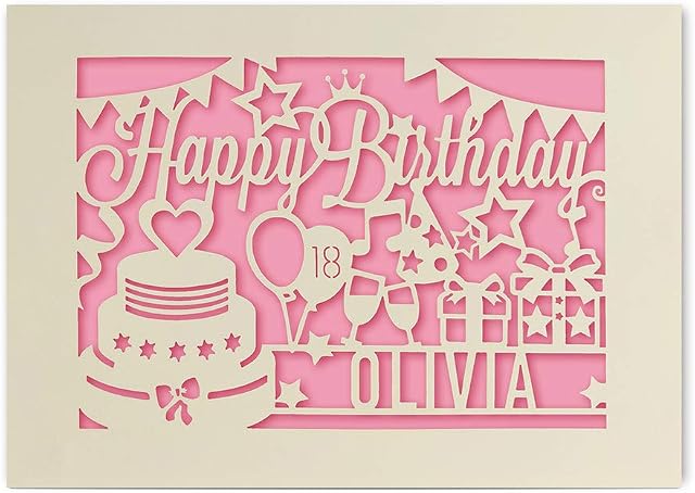 EDSG Personalised Birthday Card Laser Paper Cut Greeting Cards Birthday Custom Gift | Handmade in UK | Any Name Any Age Gift for Mum Adults 30th 40th 50th 60th 70th 80th 100th with Envelopes.