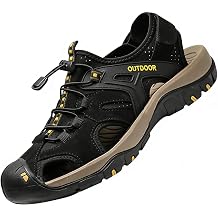 MGGMOKAY Mens Outdoor Sandals Sports Hiking Closed Toe Leather Athletic Sandals for Water Beach Boat Fishing.