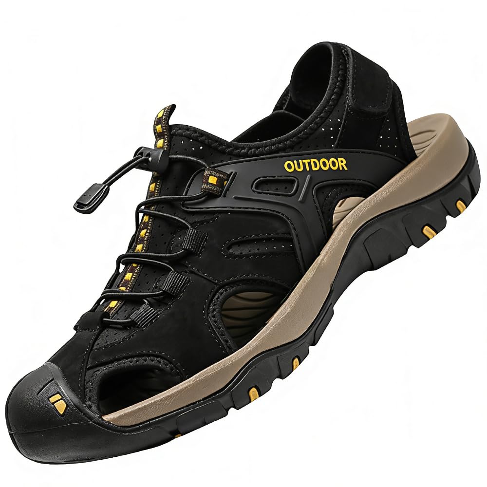 MGGMOKAY Trekkingsandalen Herren Rindsleder Geschlossene Zehe Sommer Sport Wandersandalen