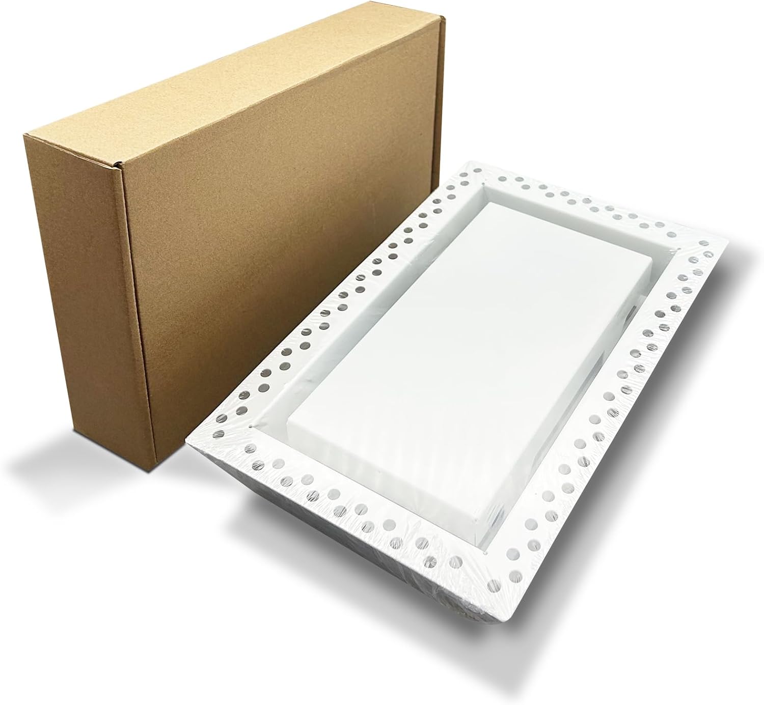 Flush Wall Vent Cover 6x10 Inch for Drywall Vent, Metal Wall-Mounted Air Register Grille, Easy Install, Paintable, (White, 1 Pc, No Manual Damper)