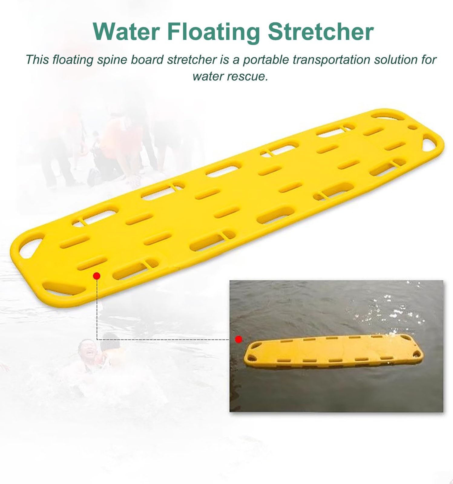 Brancard de Sauvetage Aquatique Planche Dorsale Flottante pour Parcs Aquatiques, Brancards Médicaux D'immobilisation des Patients, Planche Dorsale de Sauvetage pour Brancard D'ambulance(138x35x5cm(54.