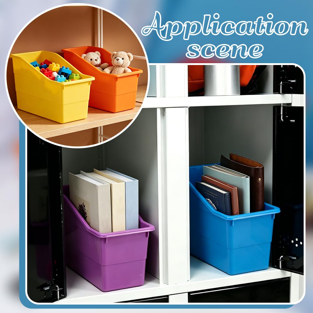 AHANDMAKER 6 contenitori per libri e raccoglitori per libri in classe, contenitori impilabili in plastica, per scuola, biblioteca, ufficio, articoli di cancelleria per la casa