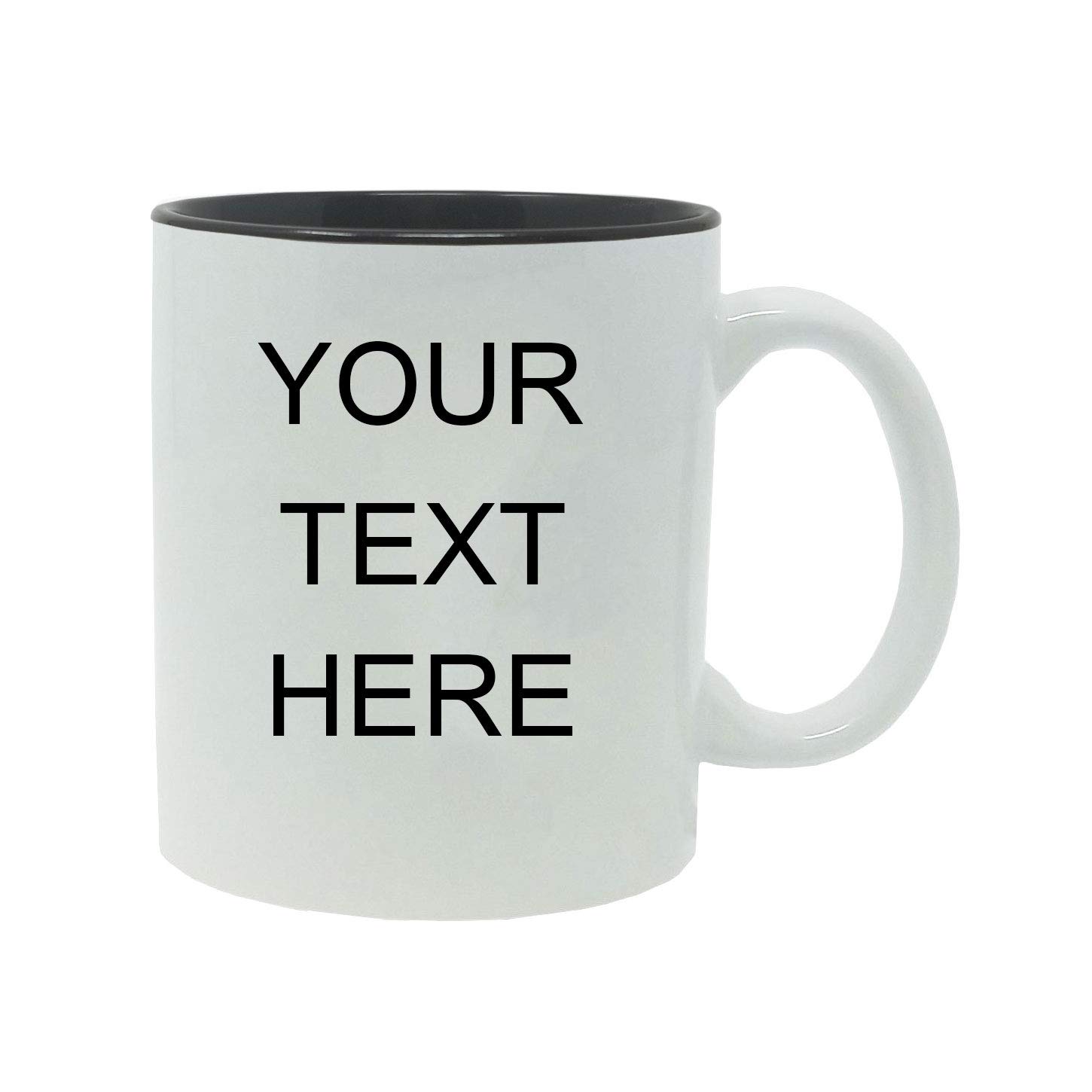 Personalized Add Your Custom Text White Ceramic 11 Oz Coffee Mug Customizable, (Black)