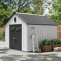 Amopatio Outdoor Storage Shed,8x10 Resin Shed with Floor Included, Outside Sheds Storage Waterproof for Bike, Tools, Garden, Backyard