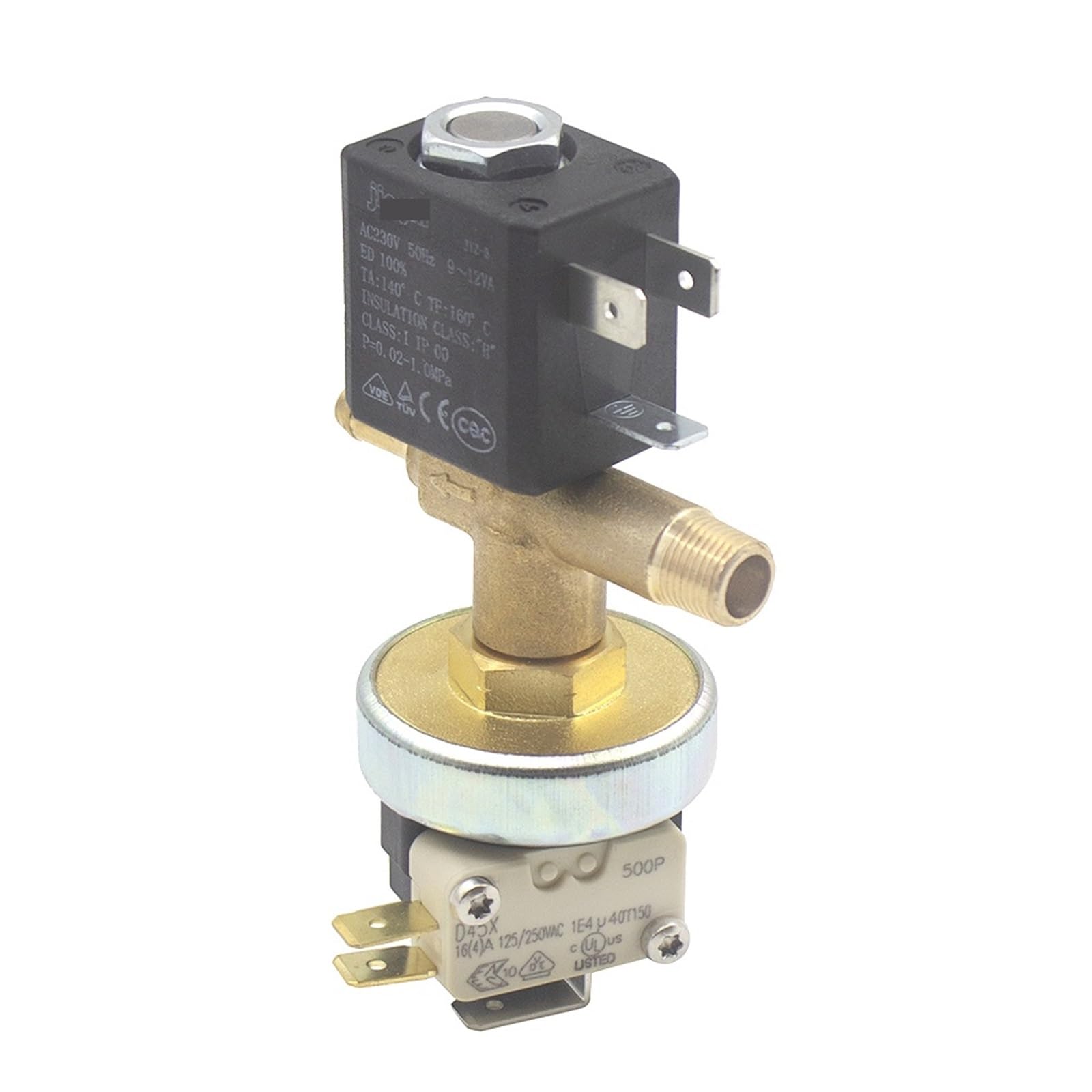 JYZ-3 N/C 2-drożny AC 230V G1/8 mosiężny żelazny zawór elektromagnetyczny z przełącznikiem ciśnienia Combinatio 1 szt